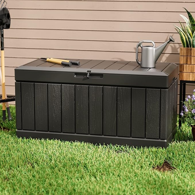 Greesum 82 Gallon Resin Deck Box All Weather Large Outdoor Storage for Patio Furniture, Toys, Garden Tools, Lockable, Black - Image 3