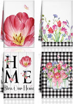 Bencailor 4 Pcs Spring Tulip Kitchen Towels Floral Flower Hand Dish Towels Pink by Bencailor
