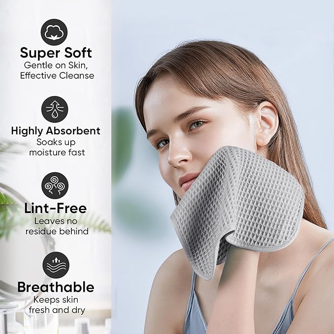 Microfiber Waffle Face Towels, 2 Pieces, Fast Drying, Lint Free 430 GSM - Image 4