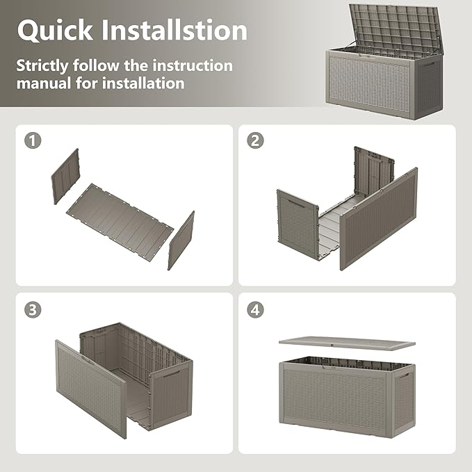 Outdoor Storage Box, Resin Deck Boxes Indoor and outdoor, Waterproof Storage Box Lockable Lid (Grey, 100 Gallon) - Image 4