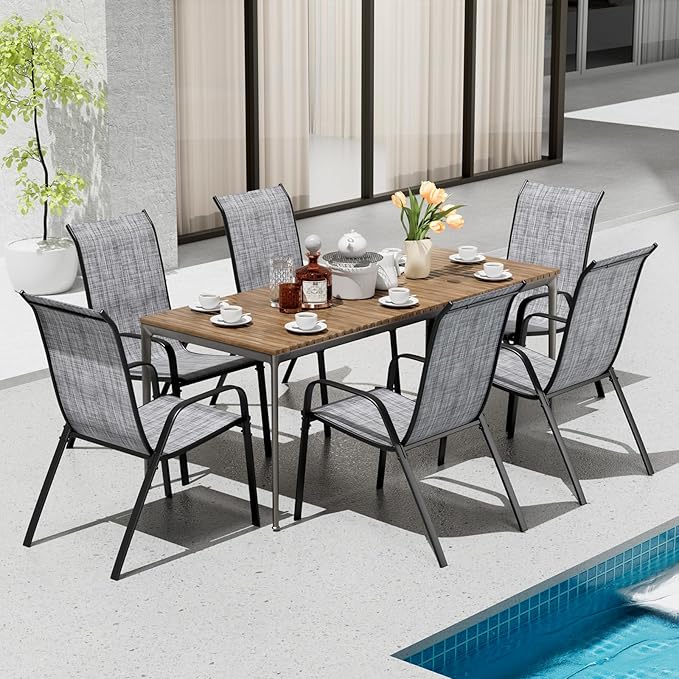 TLSUNNY Patio Chairs, Stackable Textilene Outdoor Dining Furniture for All Weather, with 17.7″ Wide Seat & Metal Frame, for Garden, Backyard, Deck, Restaurant, Poolside (6, Grey, 26.4″) - Image 2