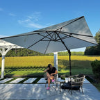 PURPLE LEAF 10 Feet Patio Umbrella with Base Outdoor Cantilever Solar Powered LED Swivel Square Umbrella Aluminum Offset Umbrella with 360-degree Rotation for Garden Deck Pool Patio White by PURPLELEAF