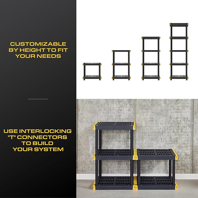 BLACK & YELLOW 5-Tier Heavy Duty Plastic Storage Shelving Unit, 5 Shelves Support up to 100lb/shelf, Organization and Storage, Weather-Resistant Design, Easy Assembly, American Made (72H x 24W x 20D) - Image 7