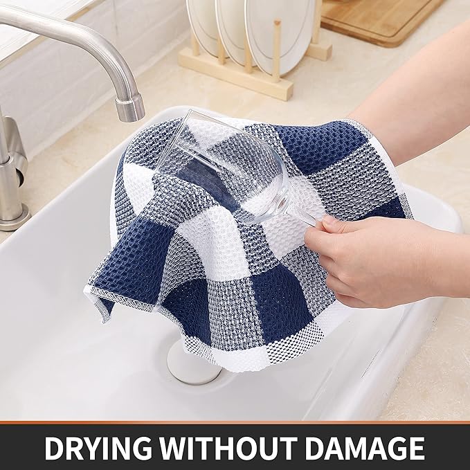 Homaxy 100% Cotton Waffle Weave Check Plaid Dish Cloths, 12 x 12 Inches - Image 3