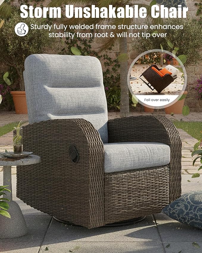 Outdoor Swivel Recliner Chair, All-Weather Wicker Reclining Patio Chair with Adjustable Backrest and Footrest - Image 4