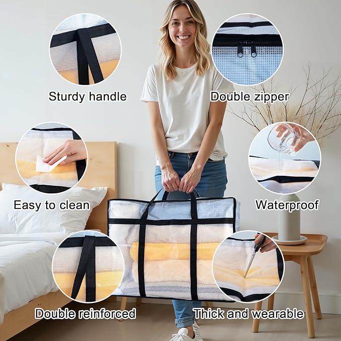 6 Pack Clear Blanket Storage Bags, 90L Plastic Comforter Clothes Storage Bags - Image 3