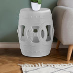 JONATHAN Y TBL1022A Lucky Coins 16" Chinese Ceramic Drum Indoor/Outdoor Garden Stool, Bohemian, Coastal, Cottage, French Country, Traditional, Spill-Proof, Living Room, Garden Room, Patio, White - Image 4