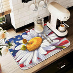 Daisy Flowers and American Flag Dish Drying Mat - Image 8