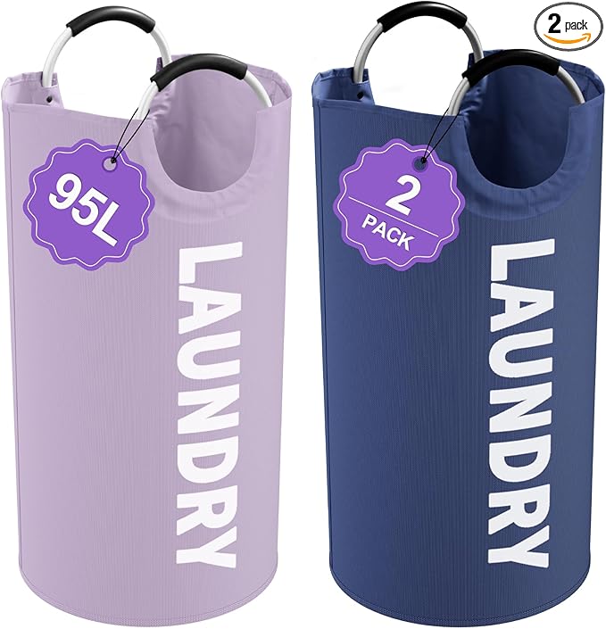 Set of 2 Large Laundry Baskets for Adult, 95L Collapsible Laundry Baskets by IHOMAGIC
