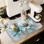 Rustic Teal White Daisy on Vintage Wooden Dish Drying Mat - Image 8