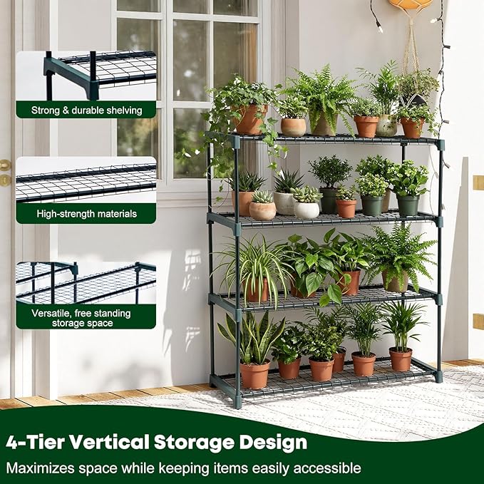 Panana 4 Tier Garden Greenhouse Steel Staging Shelving Plant Stand Garden Shelving Unit Garage Storage Racking, 2 Pack Plant Racks - Image 4