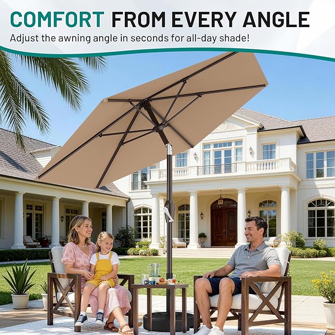 AreShark 7.5FT Patio Umbrella Table Market Umbrella with 6 Sturdy Ribs, Button Tilt/Crank, Heavy-Duty Outdoor Umbrellas for Pool, Deck, Garden and Backyard, Beige - Image 5