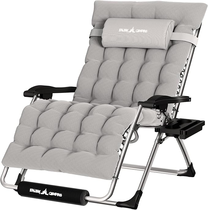UDPATIO Oversized Zero Gravity Chair 33In XXL Lounge Chair with Removable Cushion |Pillows, Outdoor Folding Reclining with |Cup Holder |Foot Rest |Lock,Reclining Patio Chairs Grey, Support 500LB by UDPATIO