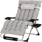 UDPATIO Oversized Zero Gravity Chair 33In XXL Lounge Chair with Removable Cushion |Pillows, Outdoor Folding Reclining with |Cup Holder |Foot Rest |Lock,Reclining Patio Chairs Grey, Support 500LB by UDPATIO