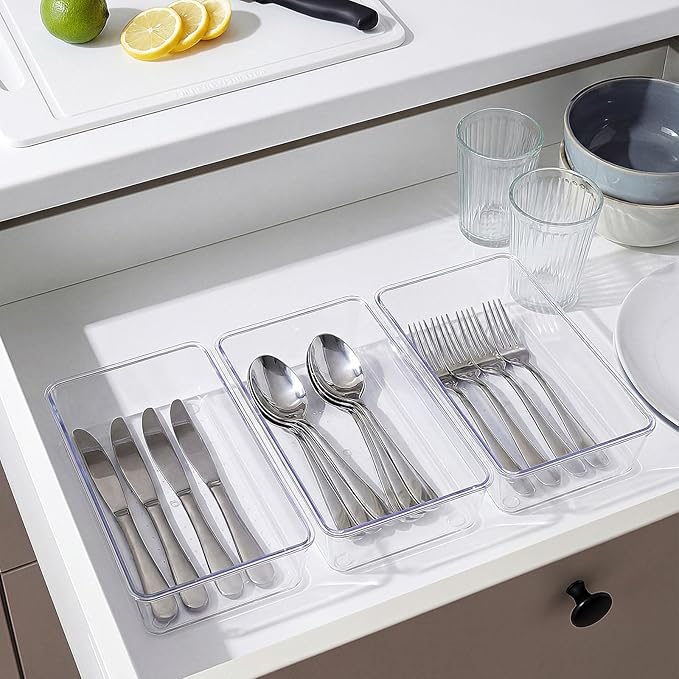 Maitys 12 Pcs Clear Drawer Organizer 9 x 6 x 2 Inches Plastic Rectangle Trays - Image 7