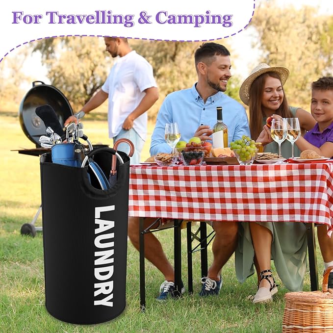95L Large Laundry Hamper for Adult, Foldable Black Laundry Basket - Image 7