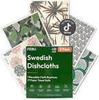 FEBU Swedish Dishcloths for Kitchen | 5 Pack Botanique Reusable Paper Towels by FEBU