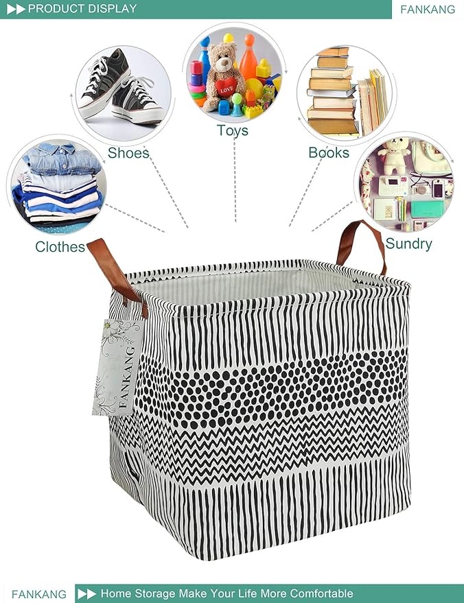 FANKANG Square Nursery Hamper Storage Bins Canvas Laundry Basket Foldable - Image 9