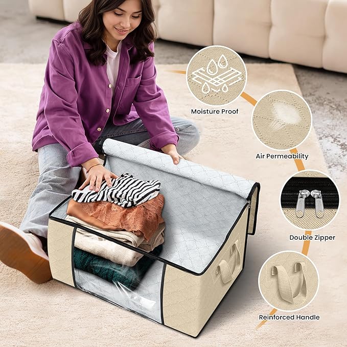 Fab totes 10 Pack Clothes Storage, Foldable Thick Fabric Blanket Storage Bags - Image 4