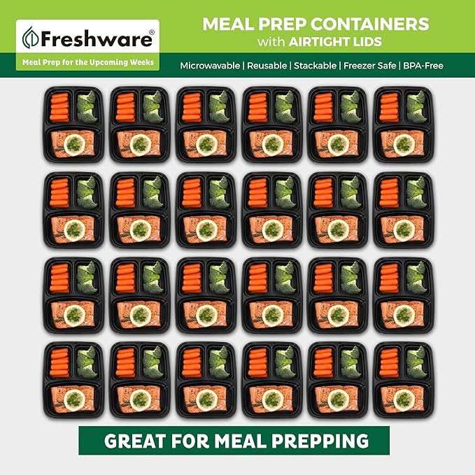 Freshware Meal Prep Containers 3 Compartment Food Containers - Image 3