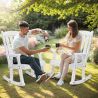 VINGLI Heavy Duty 600 LBS Outdoor Wooden Rocking Chair with Higher Backrest,Patio Rocking Chair with Ergonomic Design, Weatherproof Outdoor Rockers Suit for Patio, Garden, Balcony, Yard, White - Image 7