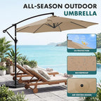 OLIXIS Offset Patio Umbrella, 9.7FT Cantilever Table Umbrellas for Outdoor Sun Shade UV Protection with Easy Tilt Adjustment, 8 Ribs for Backyard, Lawn, Garden, Pool - Khaki - Image 2