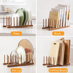 HBlife 4pcs Acacia Wooden Dish Dying Rack Pot Lid Plate Organizer Holder - Image 8