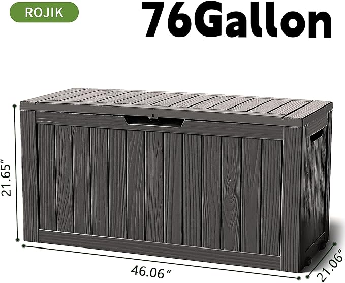 ROJIK Outdoor Storage Housing Deck Box - Waterproof Patio Furniture, Garden Tools, Cushions, Pool Accessories Storage Bench with Lockable Lid and Side Handles (Black 76 Gal) - Image 2