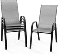 VINGLI Patio Chairs Set of 4 – Stackable Outdoor Dining Chairs with Comfortable Sling High Back Chairs and Armrests for Lawn, Poolside, Courtyard, Balcony, Garden, Silver Gray by VINGLI