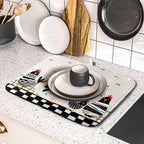Black Rooster Dish Drying Mat for Countertop 16x18 Inches Buffalo Plaid - Image 5