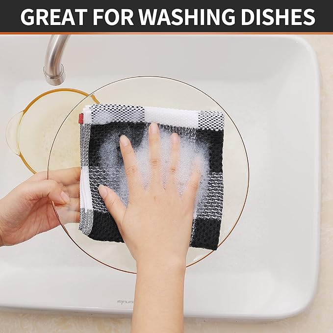 Homaxy 100% Cotton Waffle Weave Check Plaid Dish Cloths, 12 x 12 Inches - Image 4