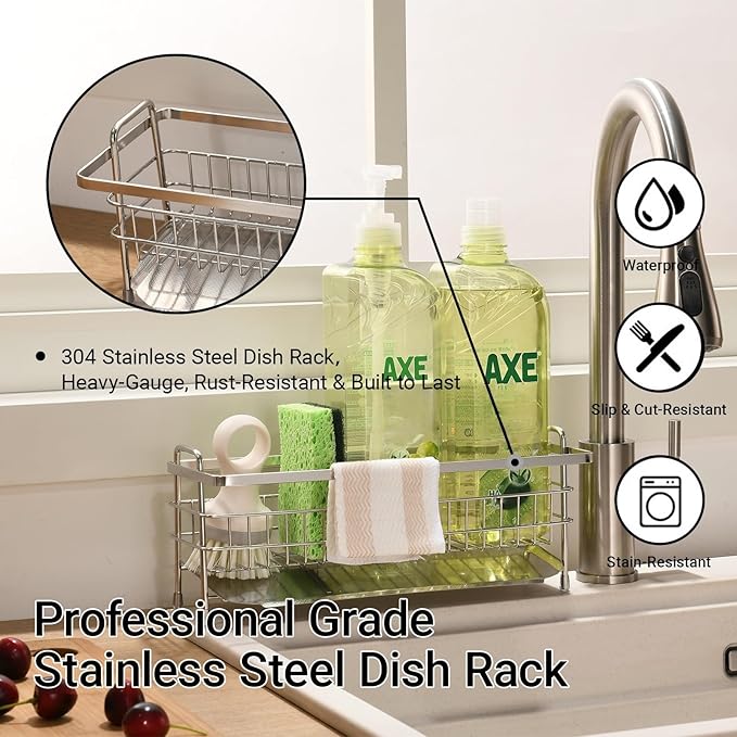 Sponge Holder for Kitchen Sink BANJEKT Sink Caddy Dish Sponge Holder Rustproof - Image 4