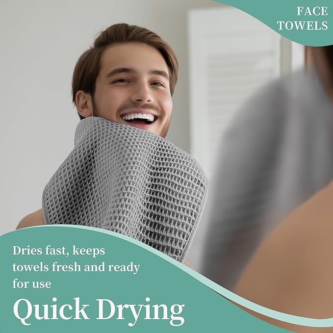Microfiber Waffle Face Towels, 2 Pieces, Fast Drying, Lint Free 430 GSM - Image 5