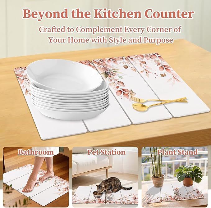 Large Stone Dish Drying Mat for Kitchen Counter, Foldable Diatomaceous Earth - Image 7