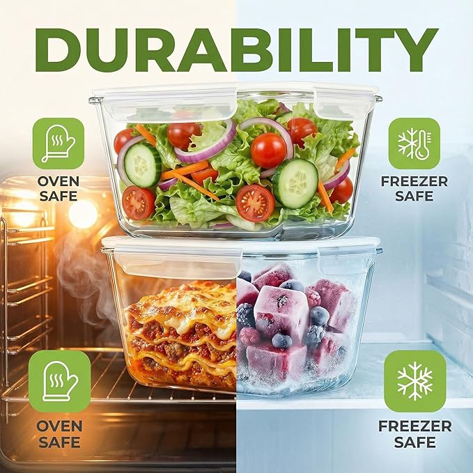 2 Pack Large Glass Food Storage Containers - Image 4