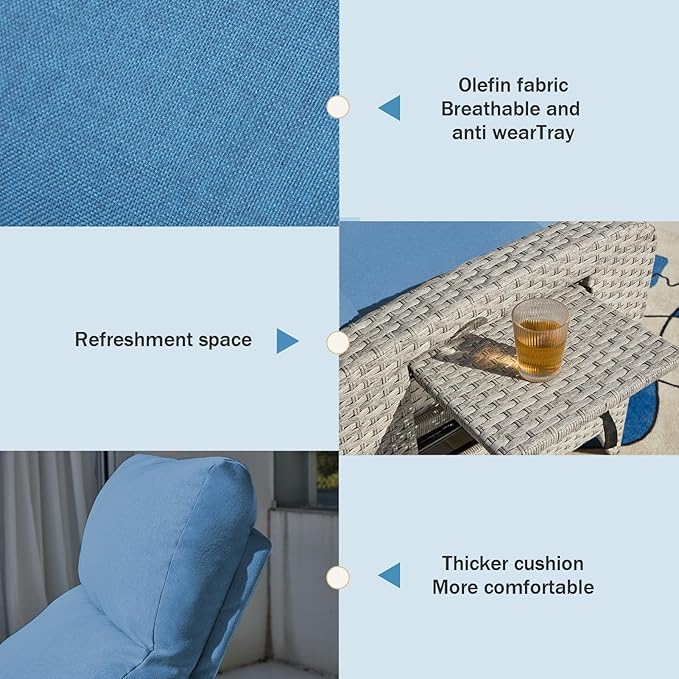 Outdoor Recliner Chairs Set of 2, Reclining Patio Chairs with Adjustable Back up to 150°Lay Flat and Extended Footrest, Wicker Recliner Chairs with Flip Table and Removable Olefin Cushion - Image 5