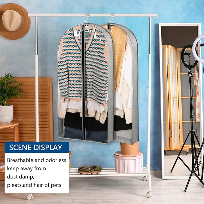 3 Pack 40" Garment Bags for Hanging Clothes Storage, Plastic Protector for Coat - Image 6
