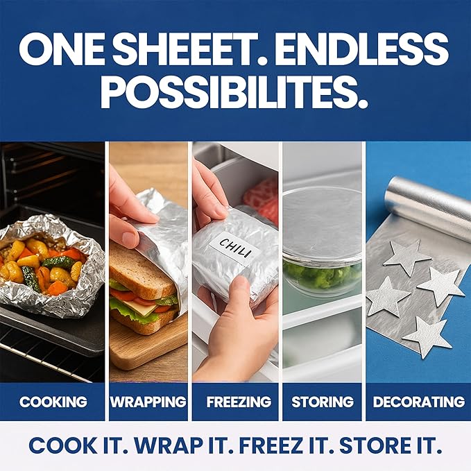 Pre-Cut Aluminum Foil Sheets 12" x 10.7" – Heavy-Duty, Pop-Up Disposable Sheets - Image 5