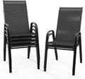 VINGLI Patio Chairs Set of 6 – Stackable Outdoor Dining Chairs with Comfortable Sling High Back Chairs and Armrests for Lawn, Poolside, Courtyard, Balcony, Garden, Black by VINGLI