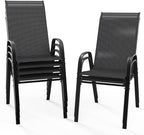VINGLI Patio Chairs Set of 6 – Stackable Outdoor Dining Chairs with Comfortable Sling High Back Chairs and Armrests for Lawn, Poolside, Courtyard, Balcony, Garden, Black by VINGLI