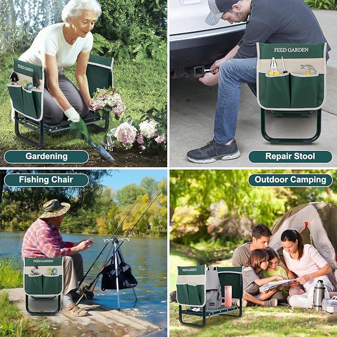 FEED GARDEN Garden Kneeler and Seat, Upgraded Foldable Gardening Stool with 10.23" Wide Kneeling Pad, Heavy Duty Gardening Bench Chair with 2 Tool Pouches, Gardening Gifts for Seniors Mom Women Men - Image 8