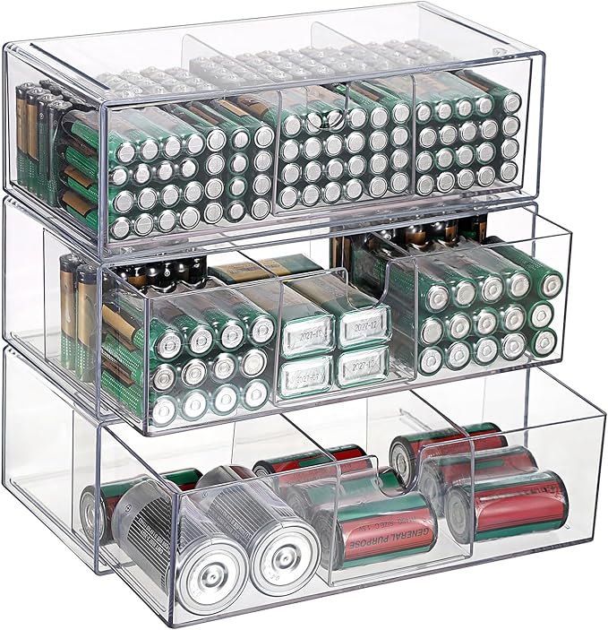 BTSKY 3 Pack Clear Acrylic Battery Storage Organizer by BTSKY