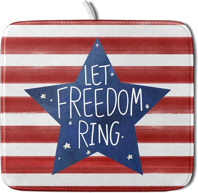 4th of July Dish Drying Mat for Kitchen Counter Patriotic Holiday Absorbent by Unknown