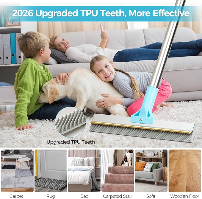 Carpet Rake for Pet Hair Removal, 2026 Upgraded Reusable Pet Hair Remover Broom - Image 7
