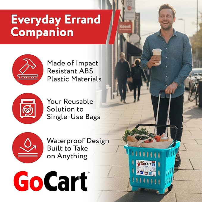 dbest products GoCart, Teal Grocery Cart Shopping Laundry Basket on Wheels - Image 8