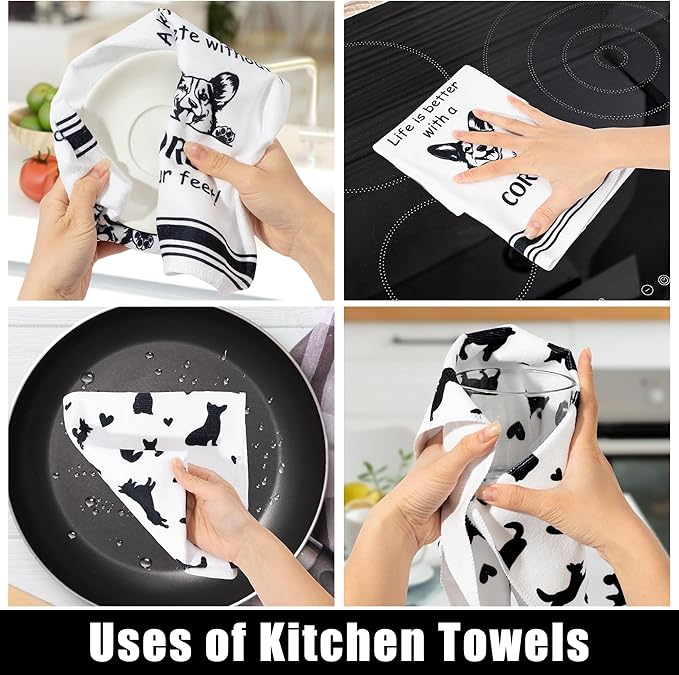 R HORSE Corgi Kitchen Dish Towel Set- 5Pcs Cute Corgi Cleaning Dishcloth Animal - Image 5
