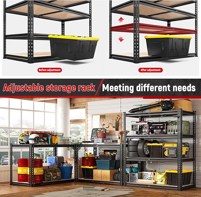REIBII 40" W Garage Shelving 2000LBS Storage Shelves Adjustable Metal Shelving 4 Tier Metal Shelves Pantry Shelf for Garage Closet Kitchen Basement 40" W x 19.7''D x 60''H - Image 5