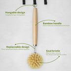 Bamboo Dish Brush with Long Handle - Image 7
