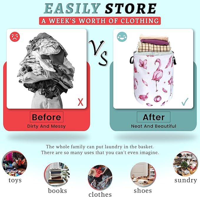 Pink Flamingo Laundry Basket Animal Foldable Funny Laundry Hamper Oxford Cloth - Image 3