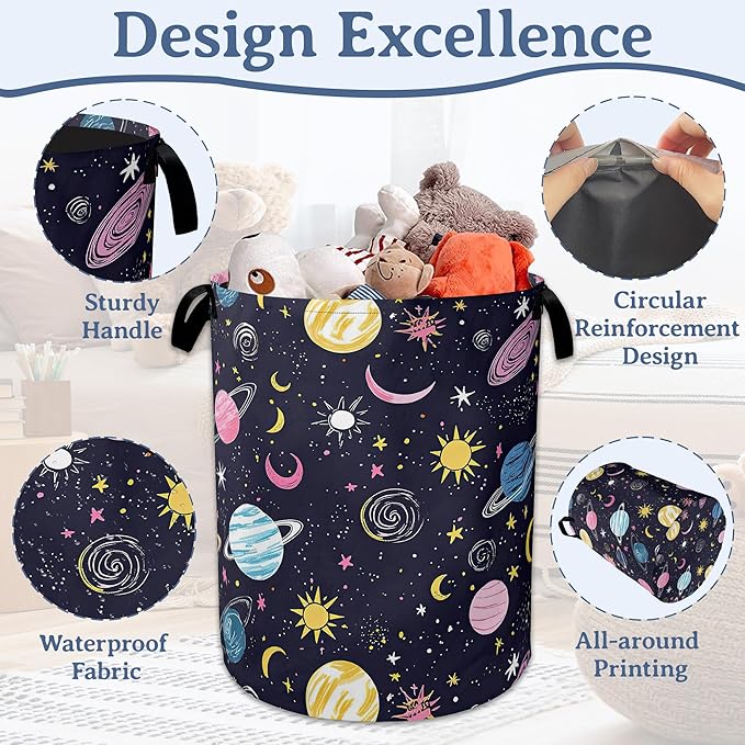 Planet Moon Universe Galaxy Laundry Basket, Foldable Waterproof Oxford Cloth - Image 4
